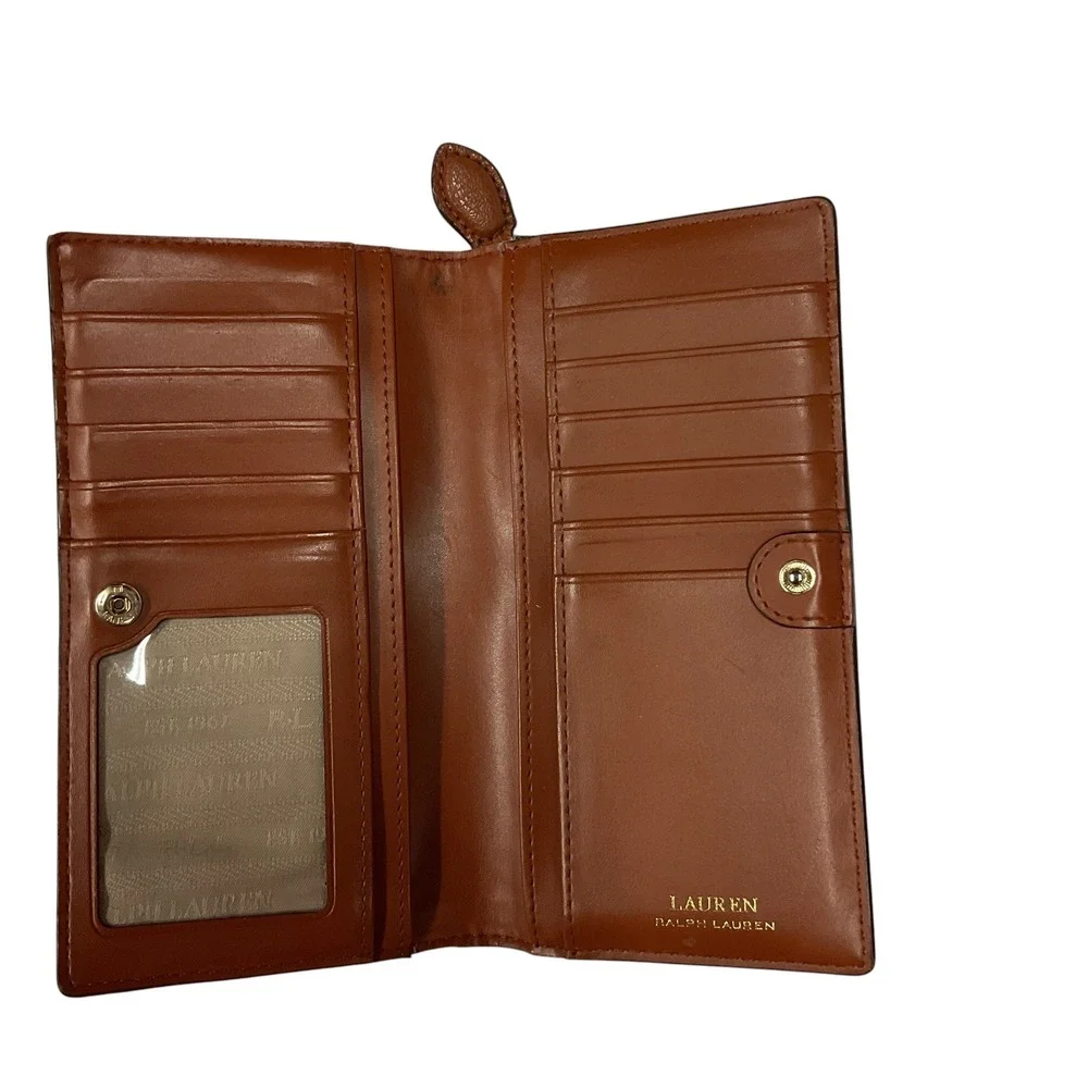 Lauren Ralph Lauren Women's Logo Embossed Leather Zip Wallet Cognac Brown One Sz